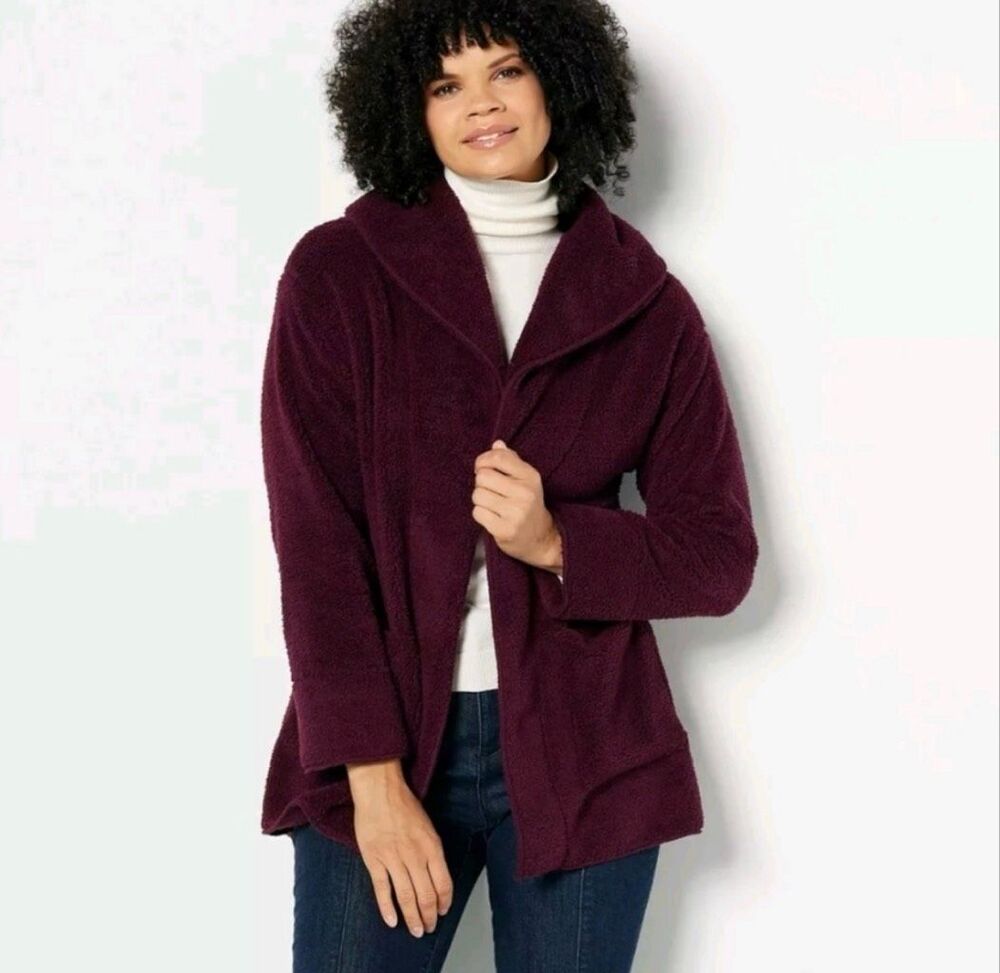 Koolaburra by UGG Sherpa Fleece Shawl Collar Cardigan jacket purple 2X NEW
